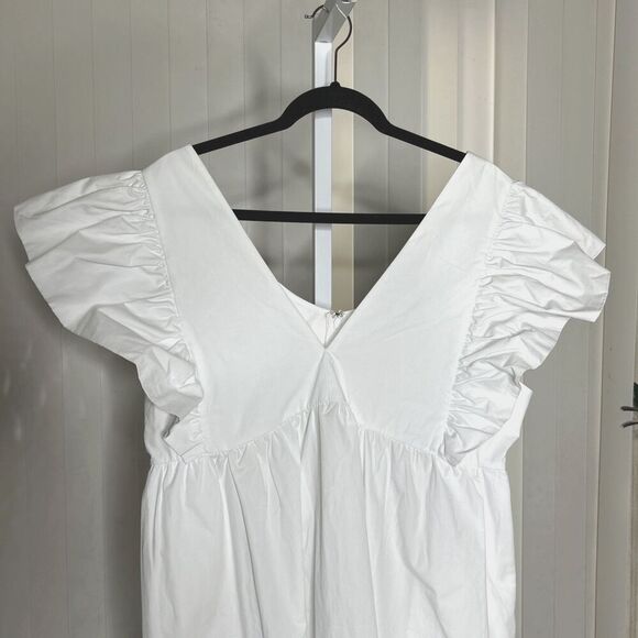 Maeve White Midi Dress Flutter Sleeves V Neckline Empire Waist Romantic Size L - Picture 4 of 9